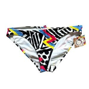 NWT Womens OP Neon Retro Animal Print Bikini Swim Bottoms - Sz S 3/5